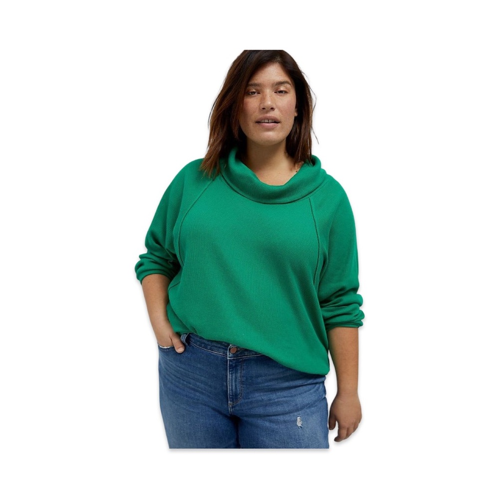 PILCRO Anthropologie Kelly Green Mock Neck Waffle Knit Long Sleeve Size Large - Picture 2 of 9